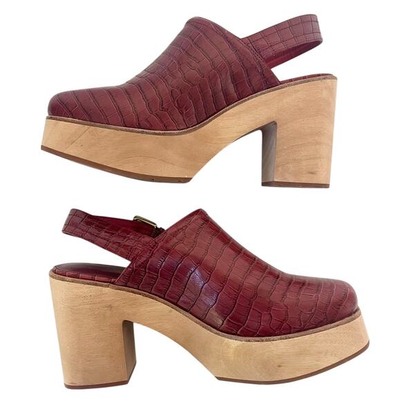 Charlotte Stone Bonnie Red Clogs Mules Square Toe Adjustable Wooden Heel Size 12 - Picture 7 of 10